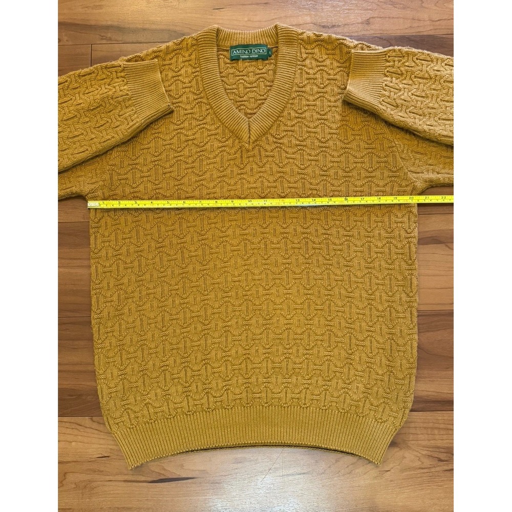 Amino Dino Textured Knit V-Neck Sweater LS Mustard Yellow Men's Size Large L - Picture 11 of 11